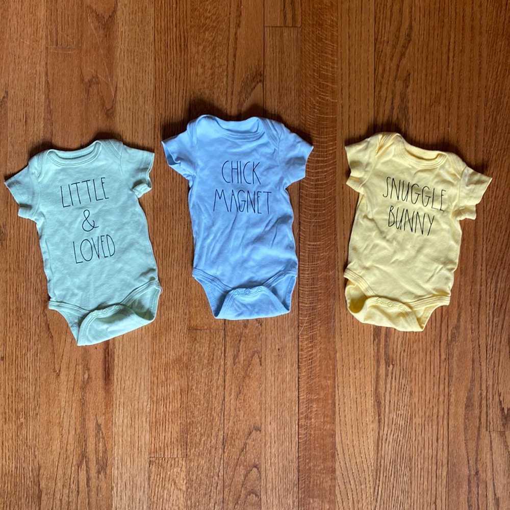 Easter Themed Rae Dunn Baby Onesies.
